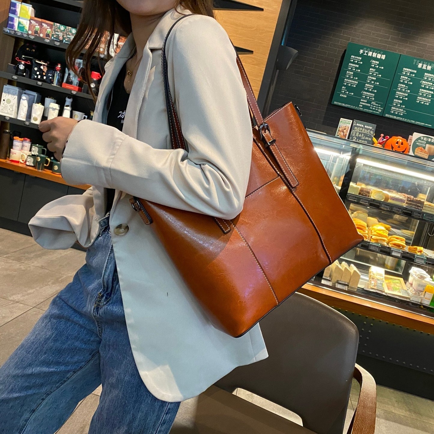 Genuine Leather Cowhide Tote Bag