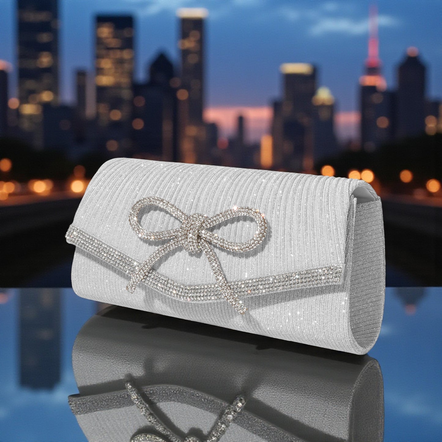 Evening Rhinestone Bow Clutch