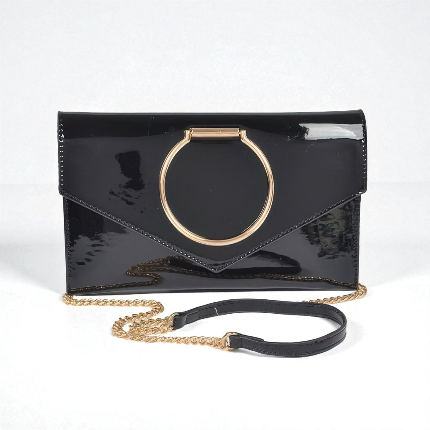 Enamel Faux Leather Metal Handle Flap Clutch
