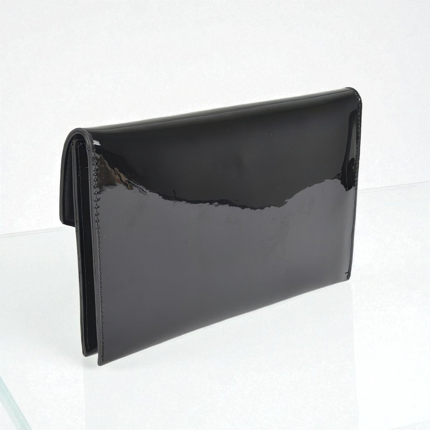 Enamel Faux Leather Metal Handle Flap Clutch