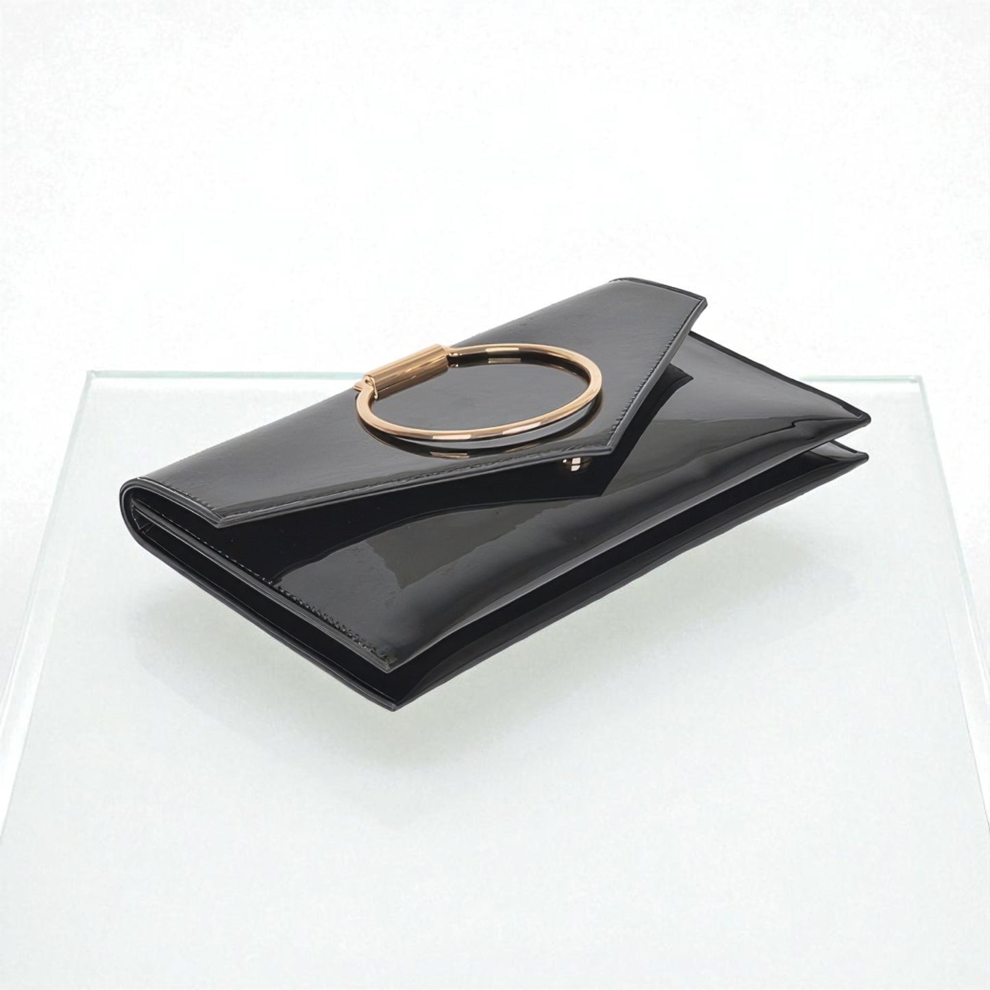 Enamel Faux Leather Metal Handle Flap Clutch