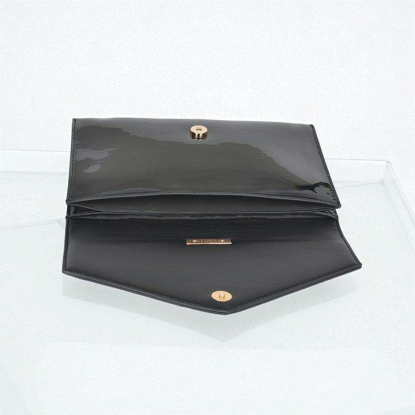 Enamel Faux Leather Metal Handle Flap Clutch