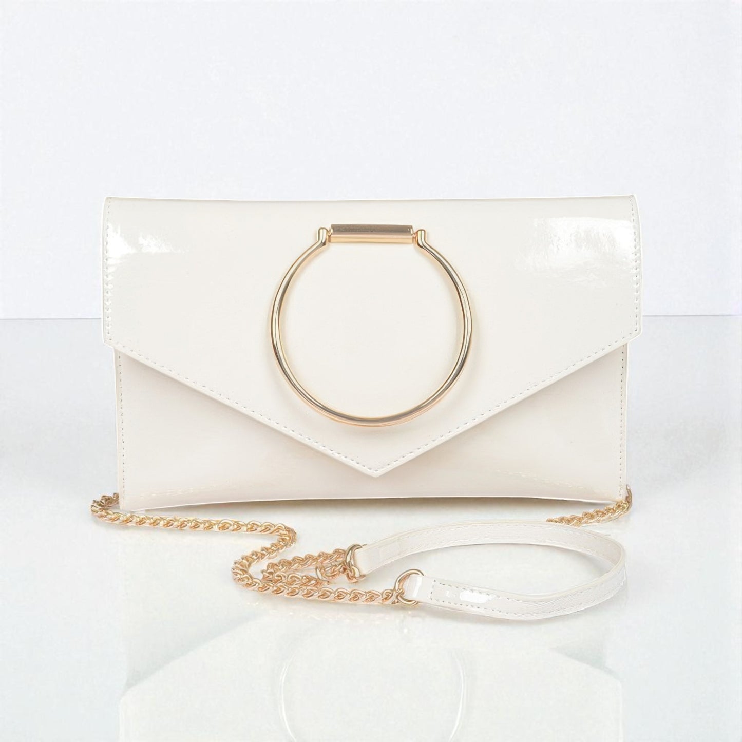 Enamel Faux Leather Metal Handle Flap Clutch