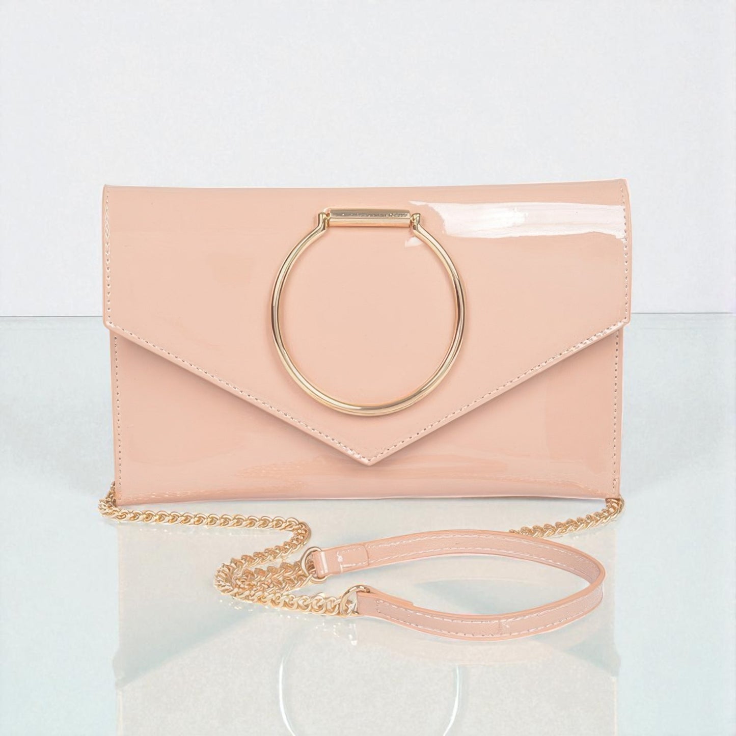 Enamel Faux Leather Metal Handle Flap Clutch