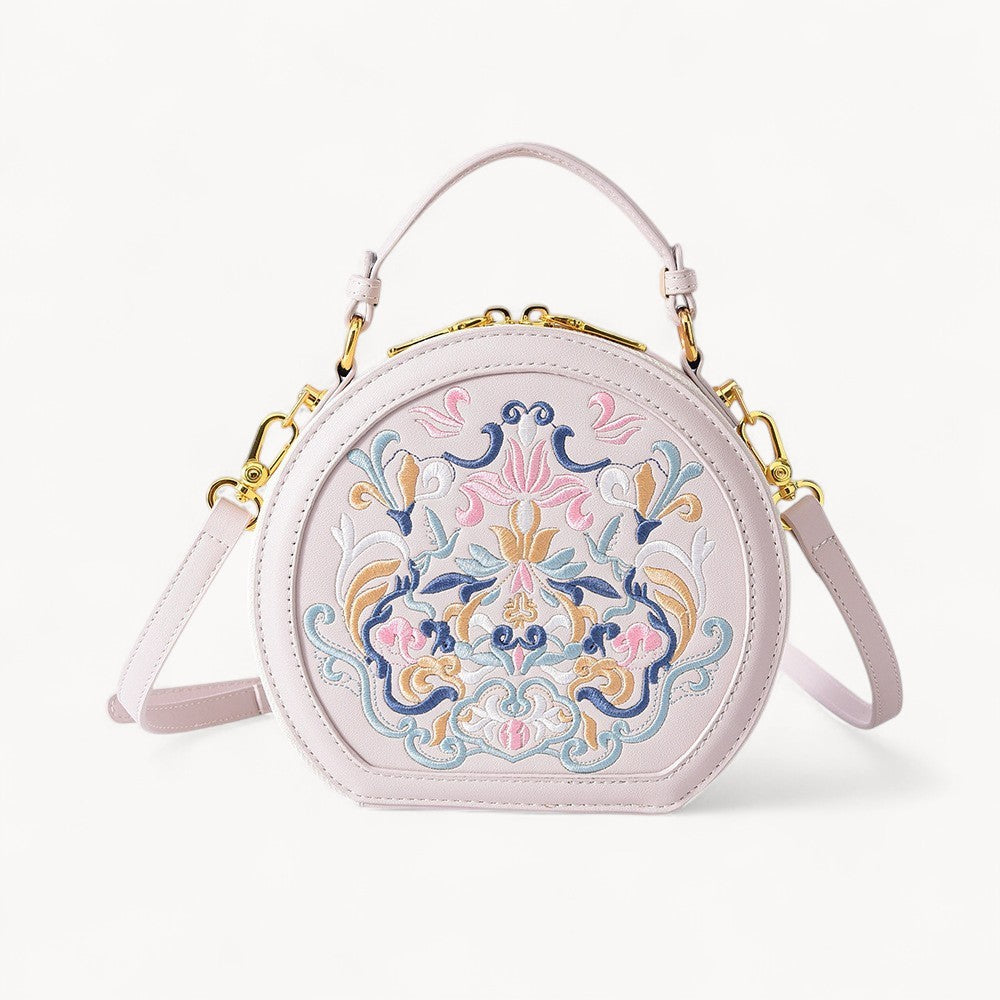 Embroidered Round Crossbody Bag
