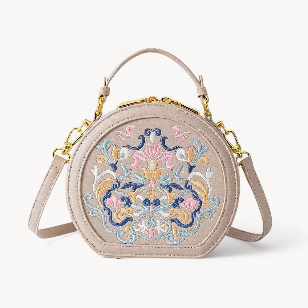 Embroidered Round Crossbody Bag