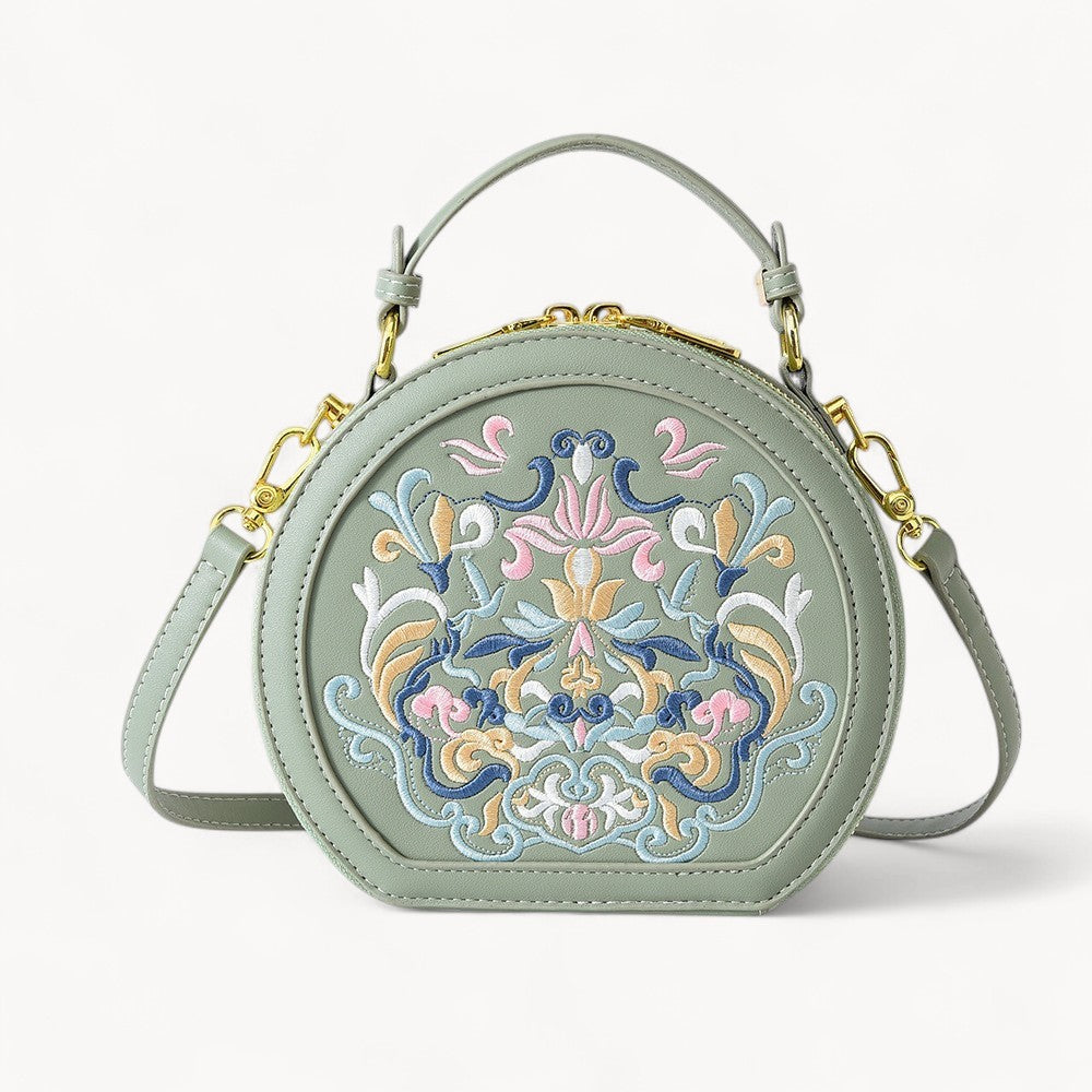 Embroidered Round Crossbody Bag