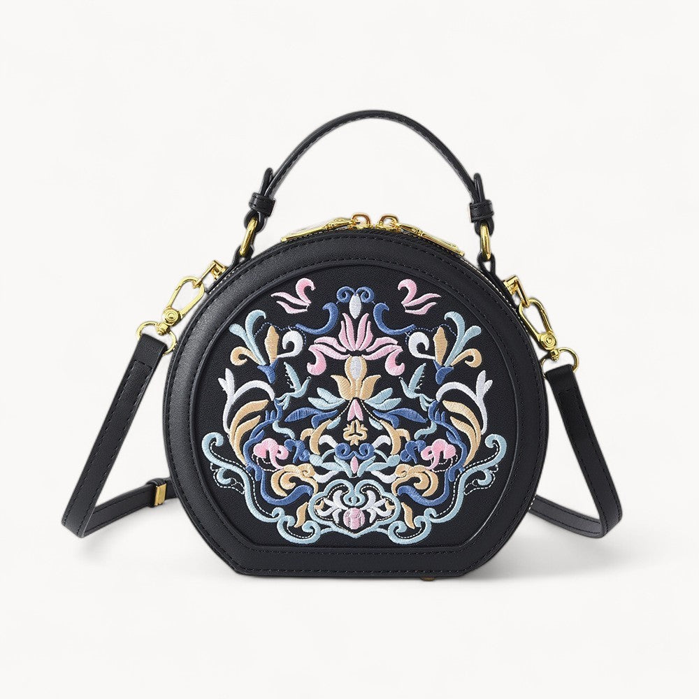 Embroidered Round Crossbody Bag