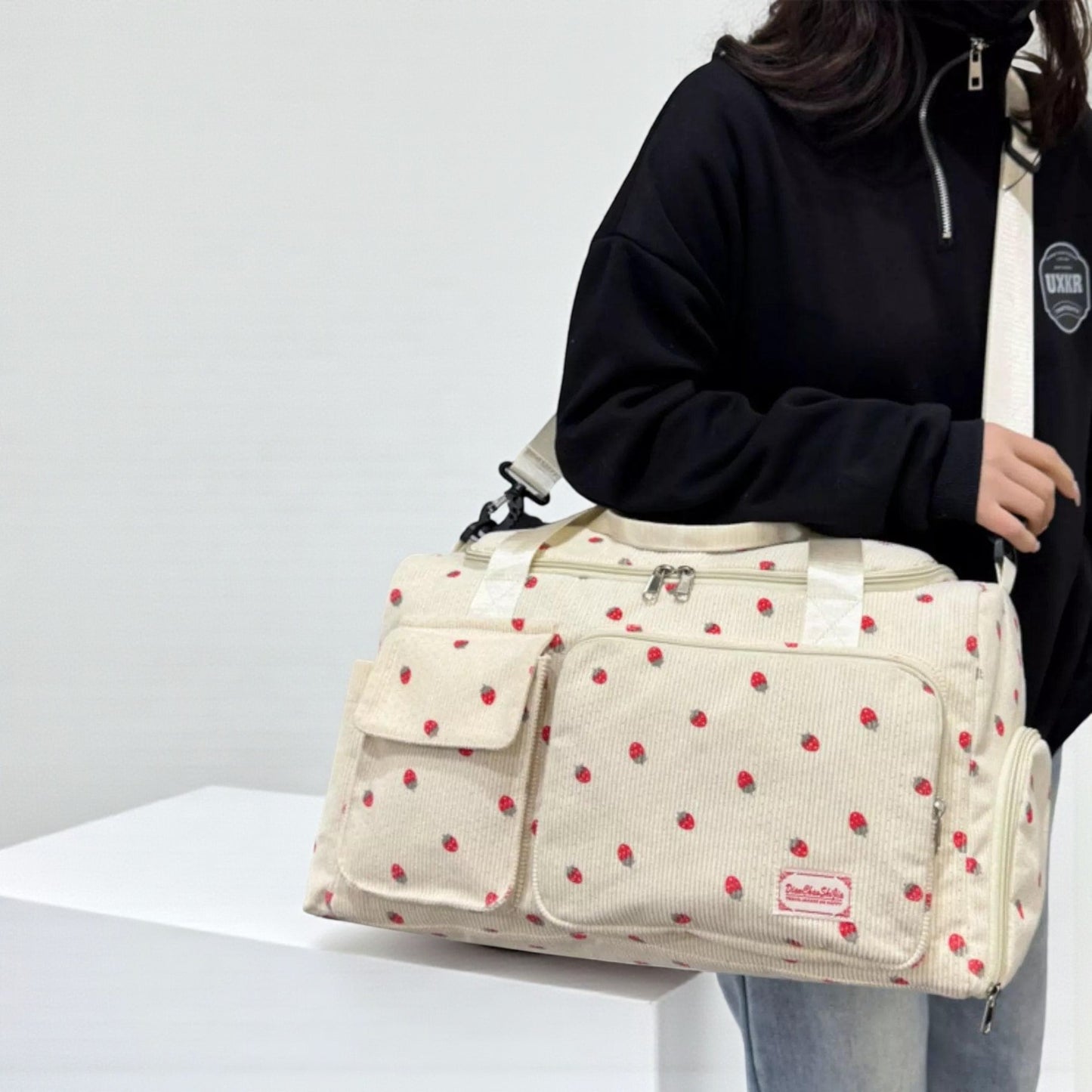 The Berry & Co. Strawberry Print Corduroy Travel Bag