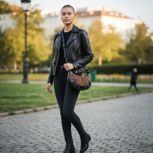 The Wild Edge Leopard Hobo Bag – Studded Faux Leather Shoulder Bag