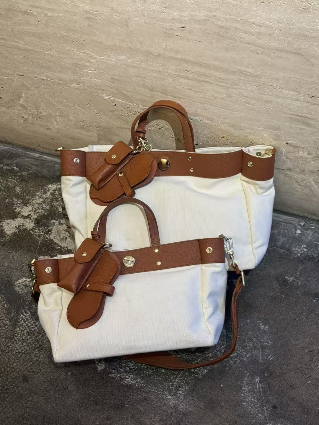 Canvas Tote Bag w/ Cowhide Trim