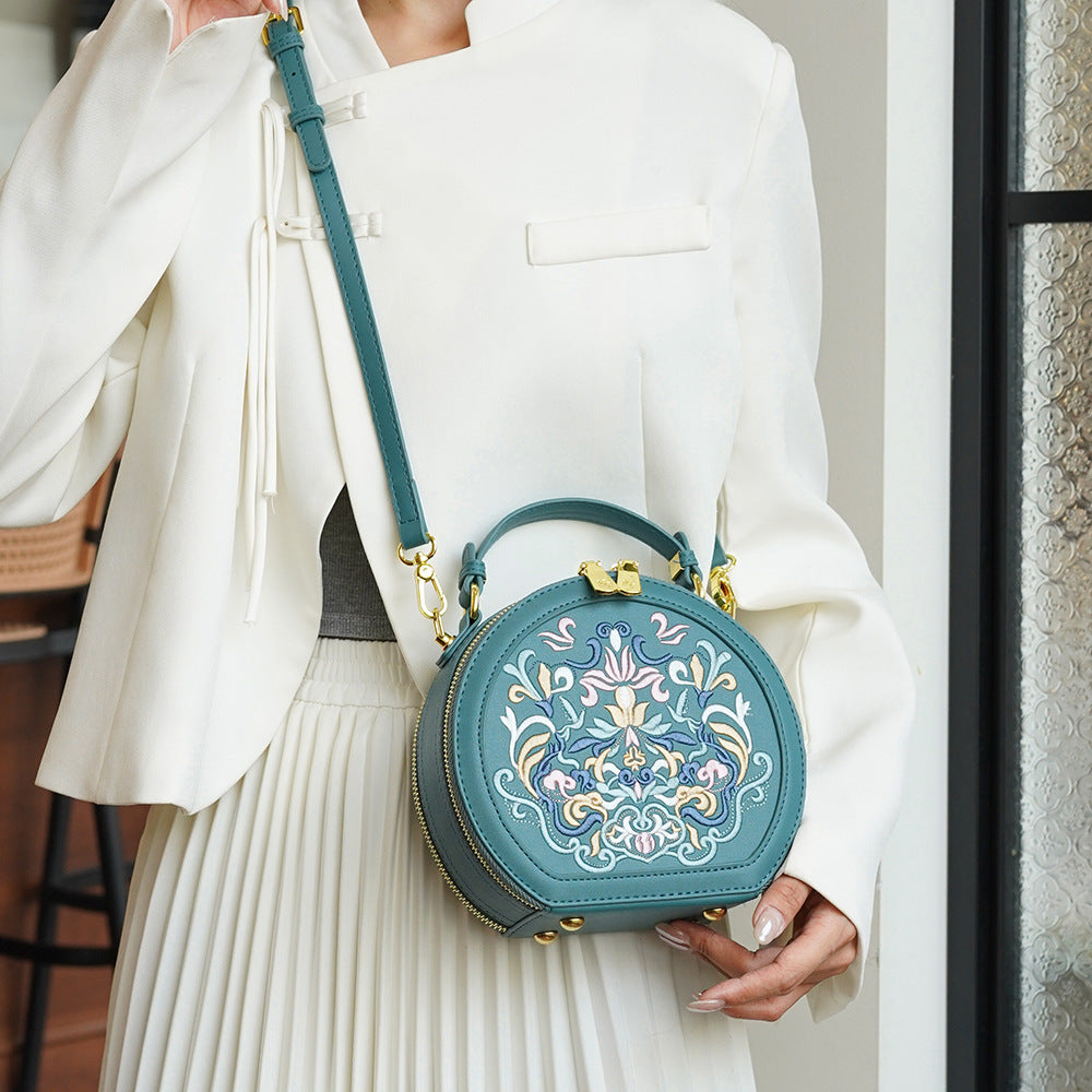 Embroidered Round Crossbody Bag