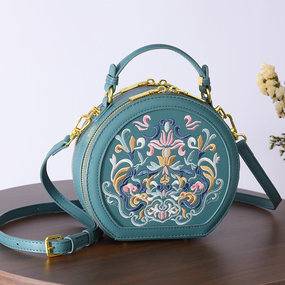 Embroidered Round Crossbody Bag
