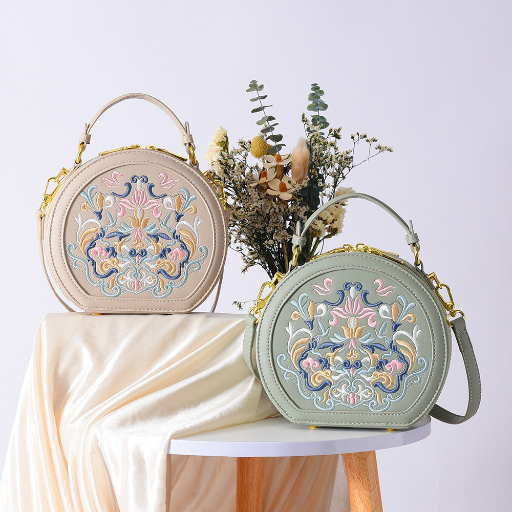 Embroidered Round Crossbody Bag