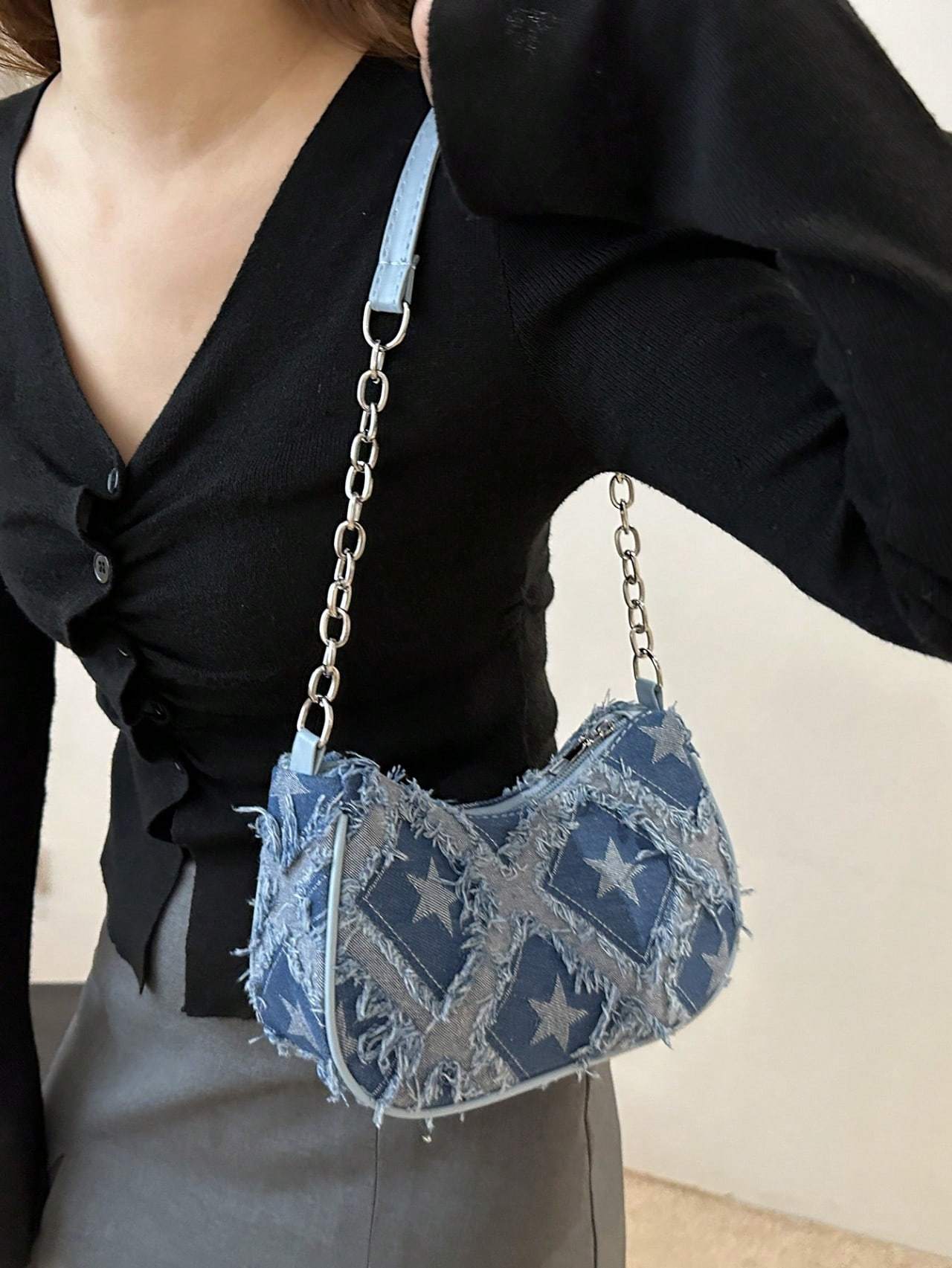 Star Denim Chain Women's Shoulder Bag