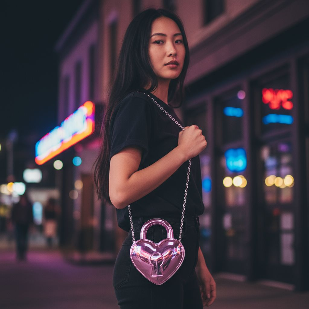 Metallic Heart Acrylic Crossbody Bag