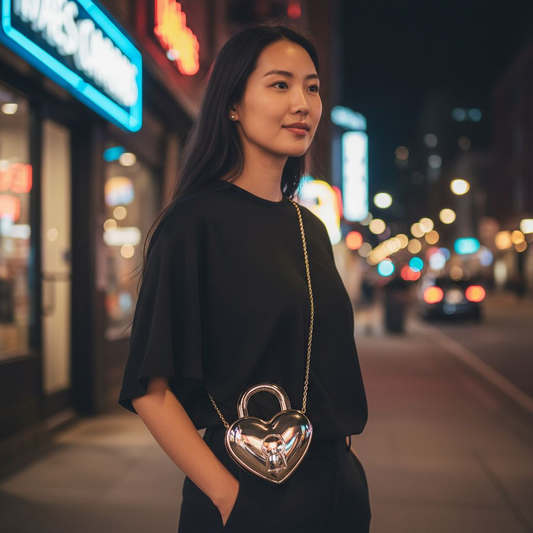 Metallic Heart Acrylic Crossbody Bag