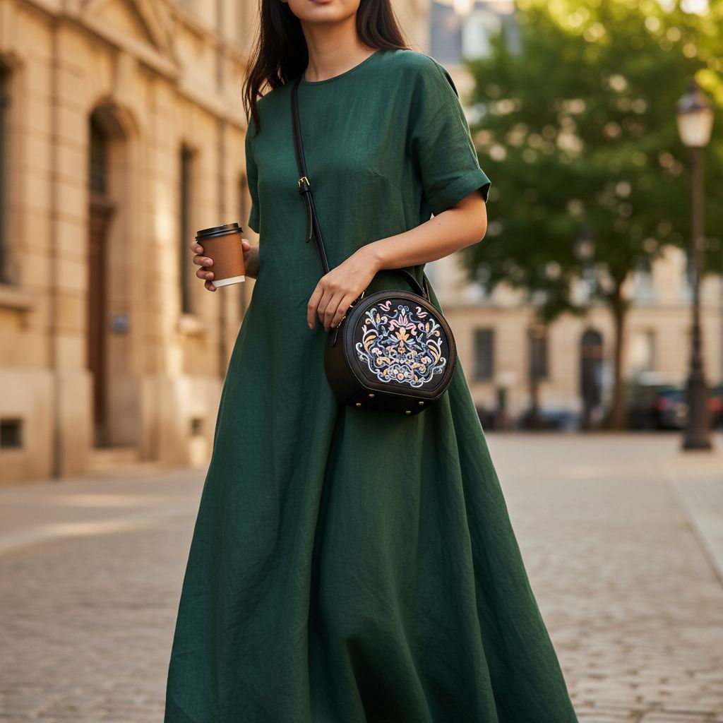 Embroidered Round Crossbody Bag