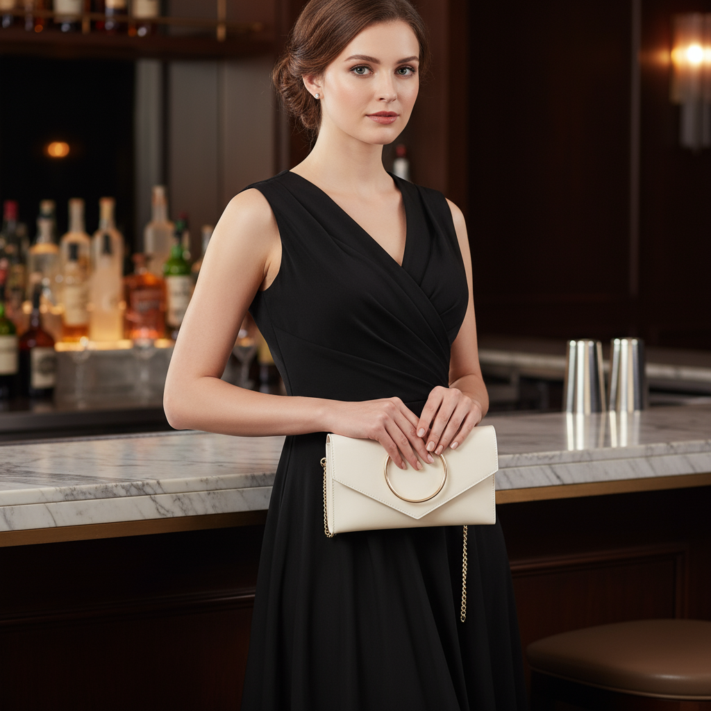 Enamel Faux Leather Metal Handle Flap Clutch