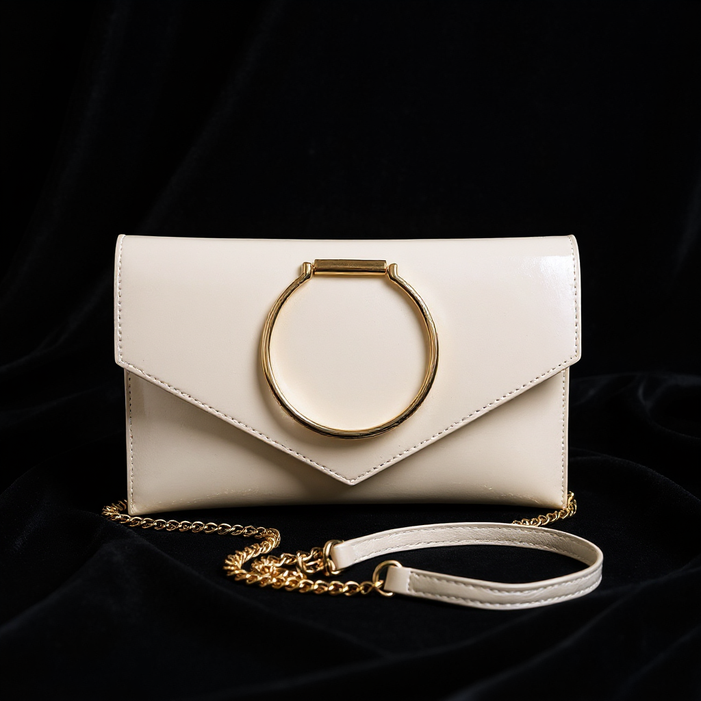 Enamel Faux Leather Metal Handle Flap Clutch