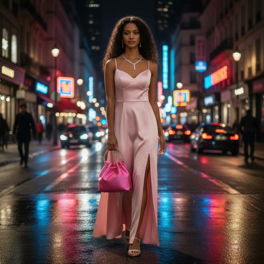 Rhinestone Top Handle Satin Bucket Bag