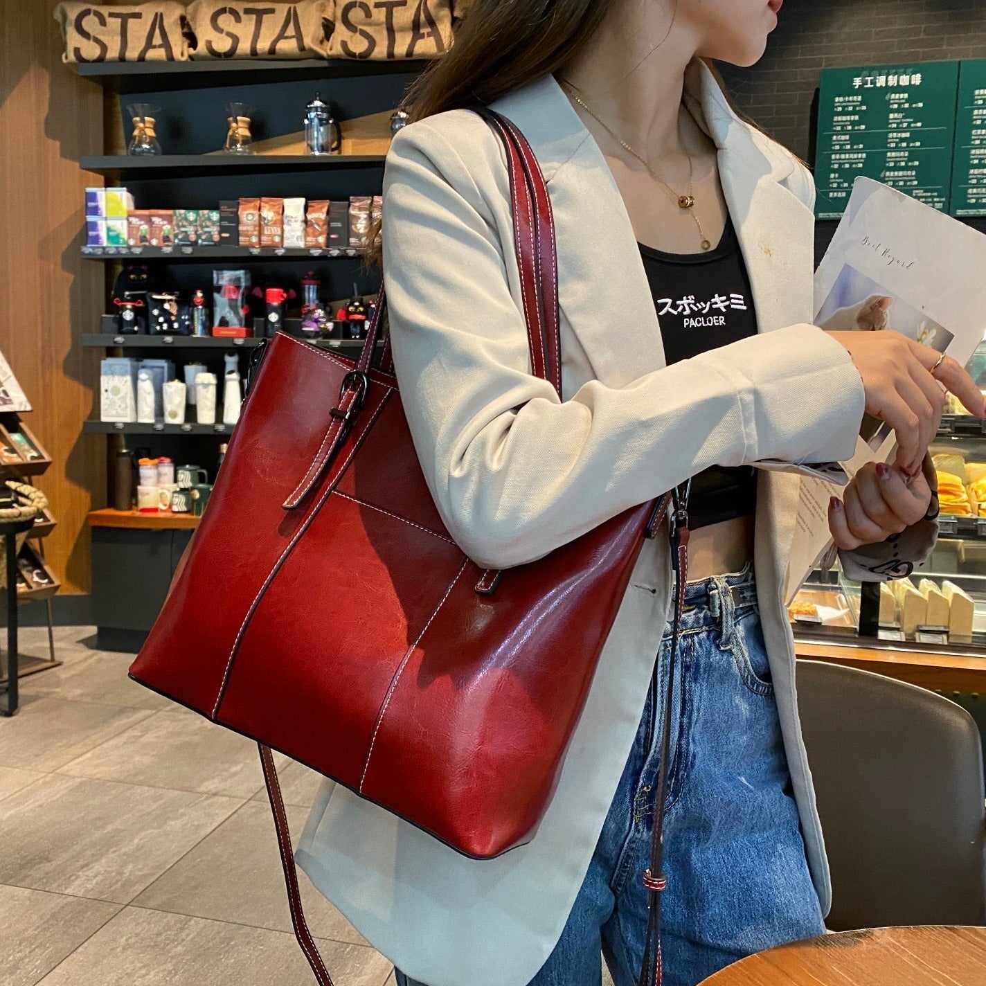 Genuine Leather Cowhide Tote Bag