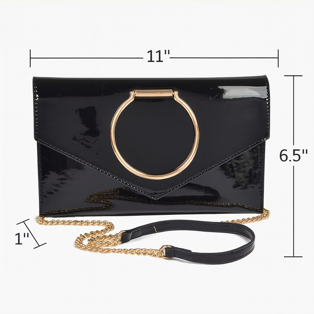 Enamel Faux Leather Metal Handle Flap Clutch
