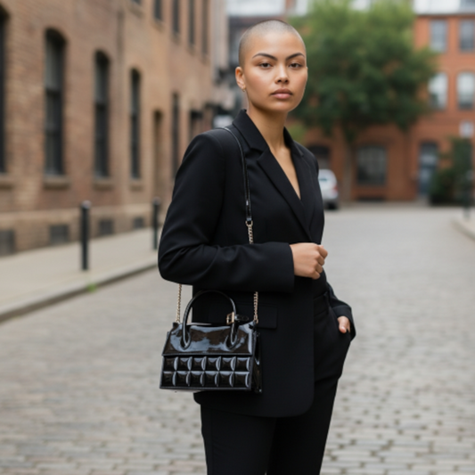 Embossed Enamel Top Handle Bag