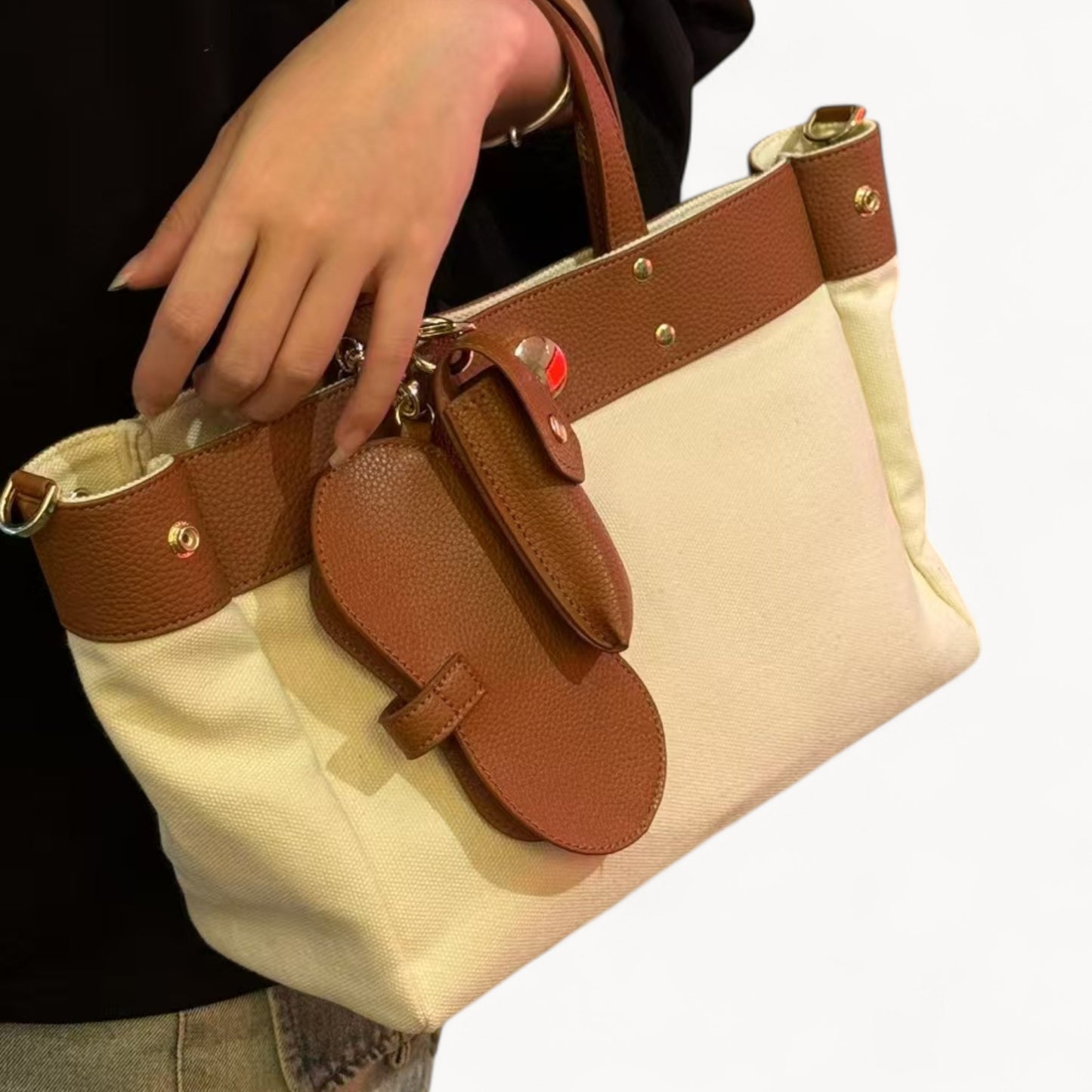 Canvas Tote Bag w/ Cowhide Trim