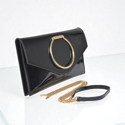 Enamel Faux Leather Metal Handle Flap Clutch