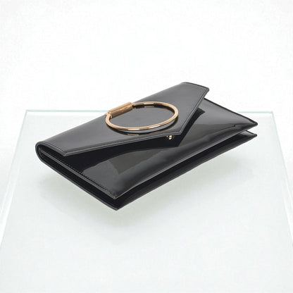Enamel Faux Leather Metal Handle Flap Clutch