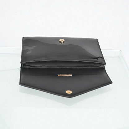 Enamel Faux Leather Metal Handle Flap Clutch