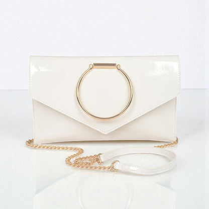Enamel Faux Leather Metal Handle Flap Clutch
