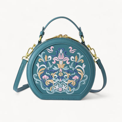 Embroidered Round Crossbody Bag