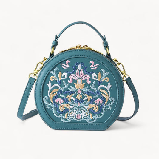 Embroidered Round Crossbody Bag