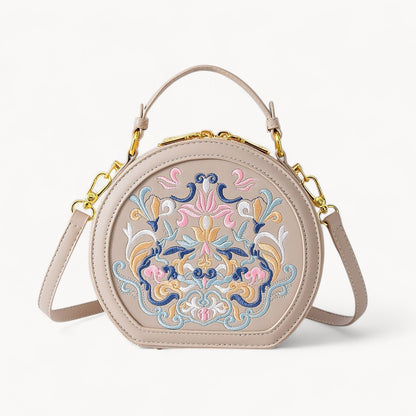 Embroidered Round Crossbody Bag