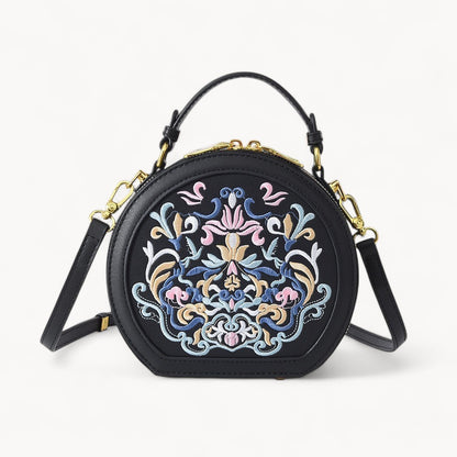 Embroidered Round Crossbody Bag