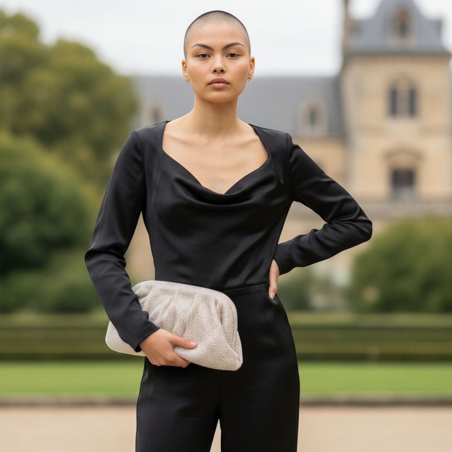 Glamora Pleated Rhinestone Evening Clutch