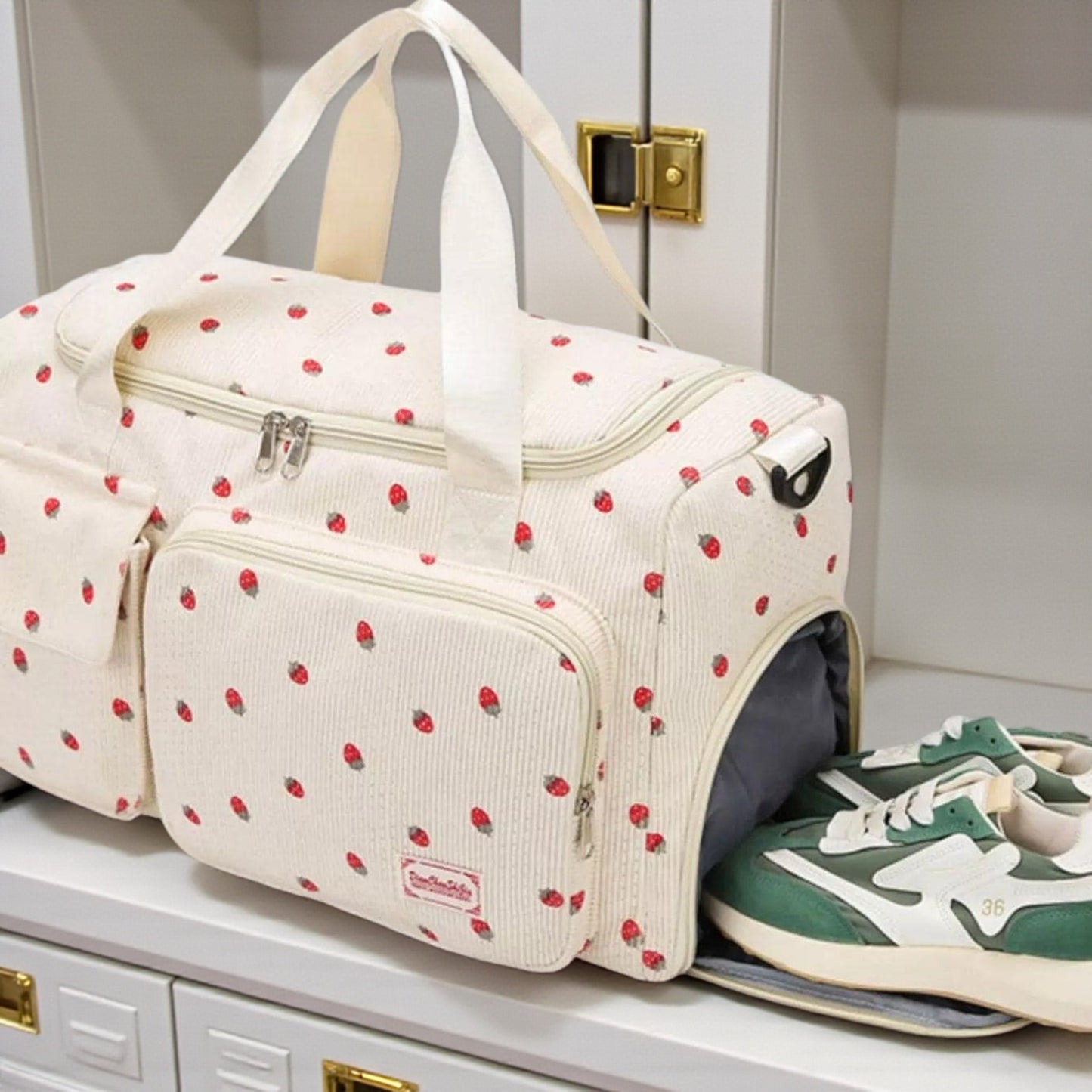 The Berry & Co. Strawberry Print Corduroy Travel Bag