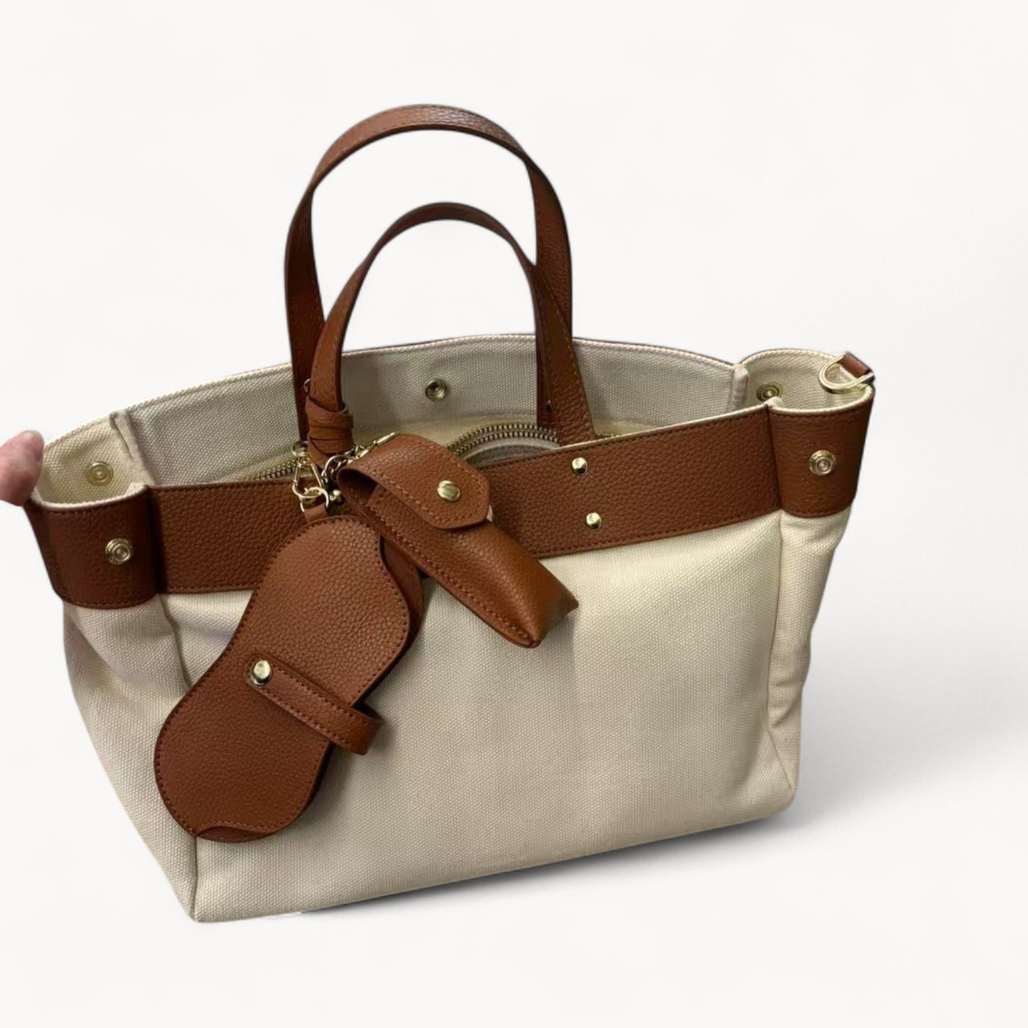 Canvas Tote Bag w/ Cowhide Trim