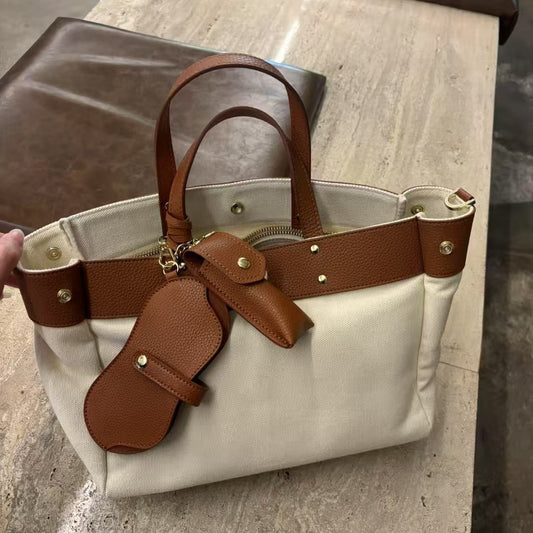 Canvas Tote Bag w/ Cowhide Trim