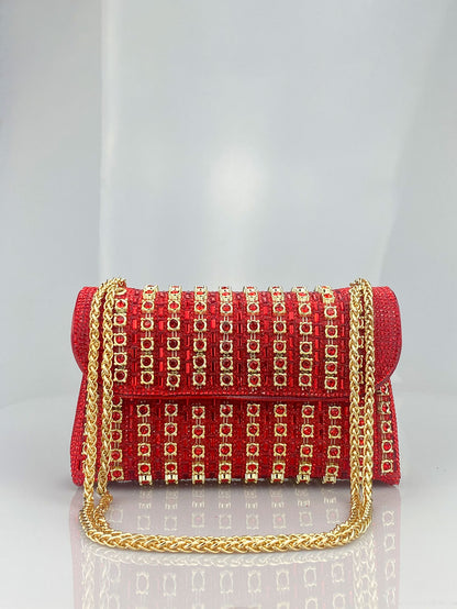 New Elegant Evening Dress Style Brooch-Adorned Clutch Bag with Rhinestones Chain Strap and Cheongsam Design for Formal Occasions
