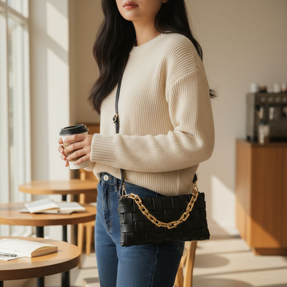 Aveline Woven Chain Crossbody Bag