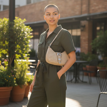 Buckle Detail Hobo Shoulder Bag