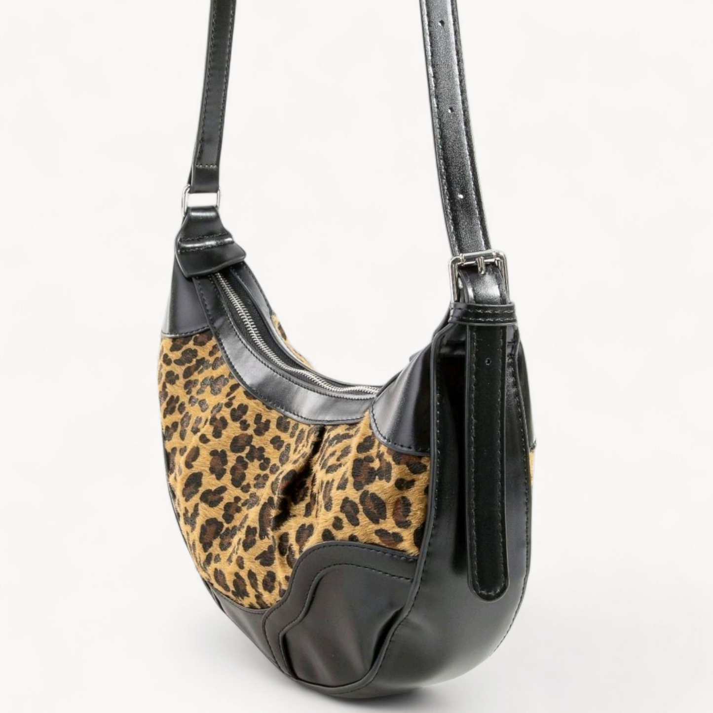 The Wild Edge Leopard Hobo Bag – Studded Faux Leather Shoulder Bag