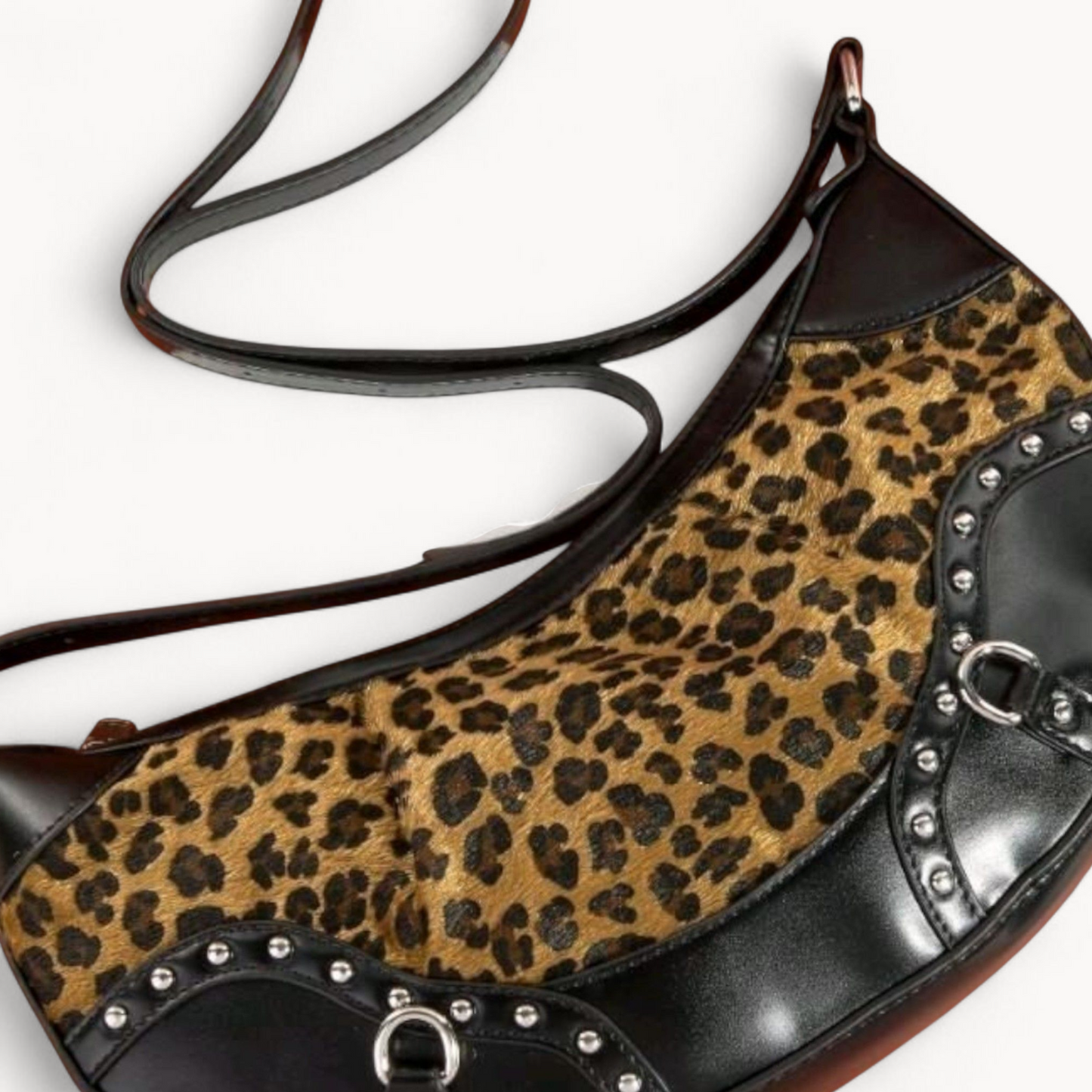 The Wild Edge Leopard Hobo Bag – Studded Faux Leather Shoulder Bag