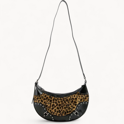 The Wild Edge Leopard Hobo Bag – Studded Faux Leather Shoulder Bag