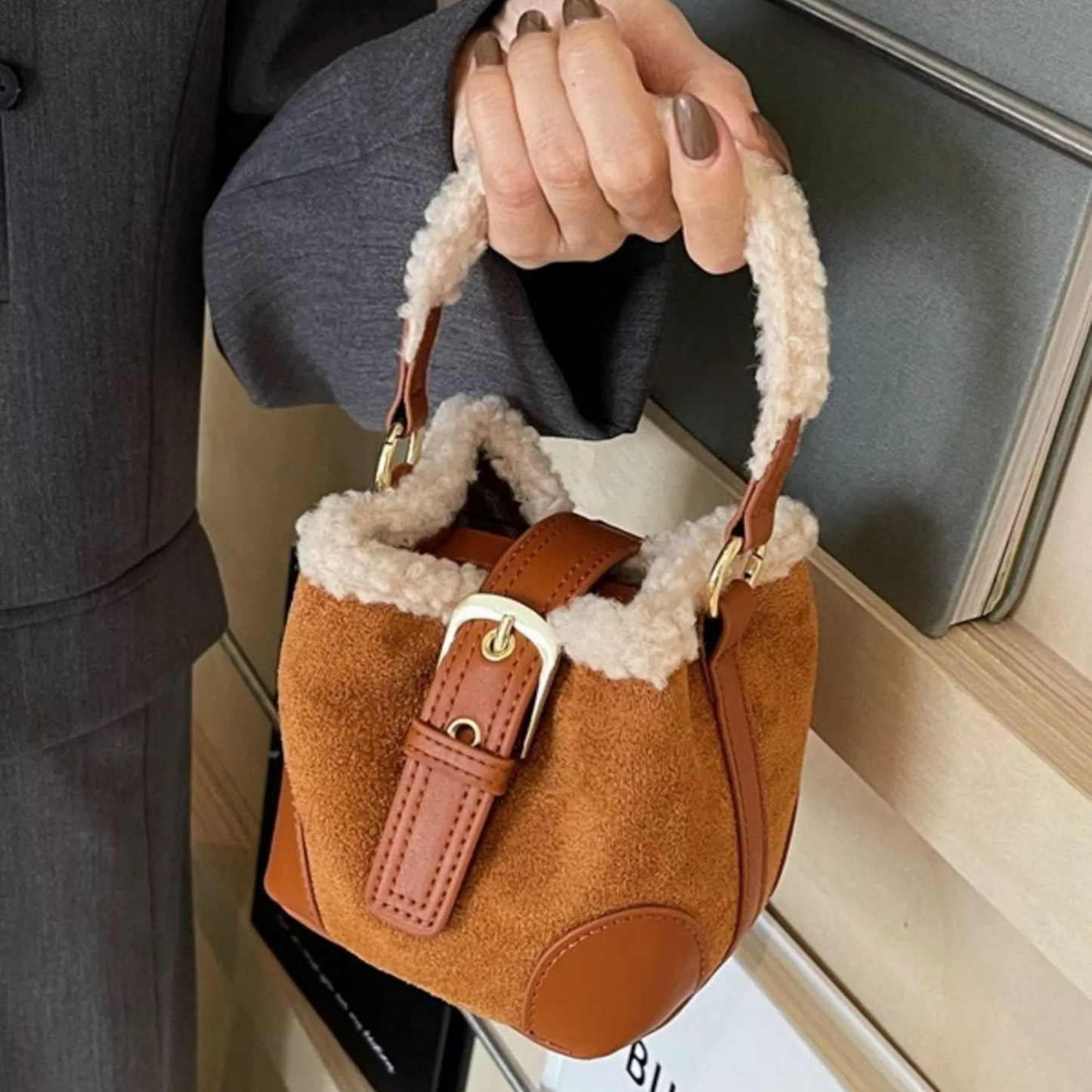 Cozy Sherpa Mini Bucket Bag