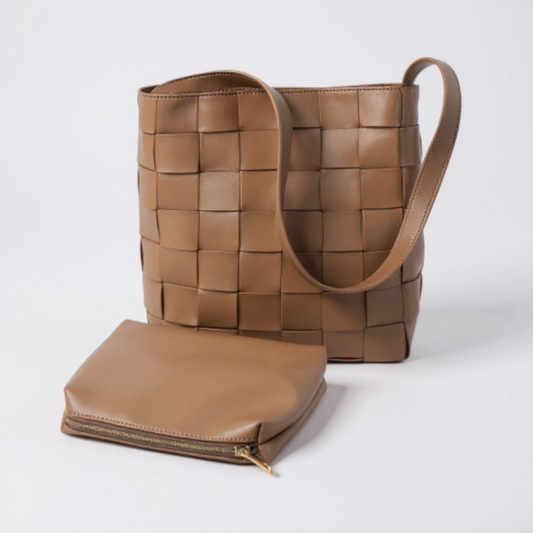 The Milan Wovan Shoulder Tote (with Essentials Pouch)