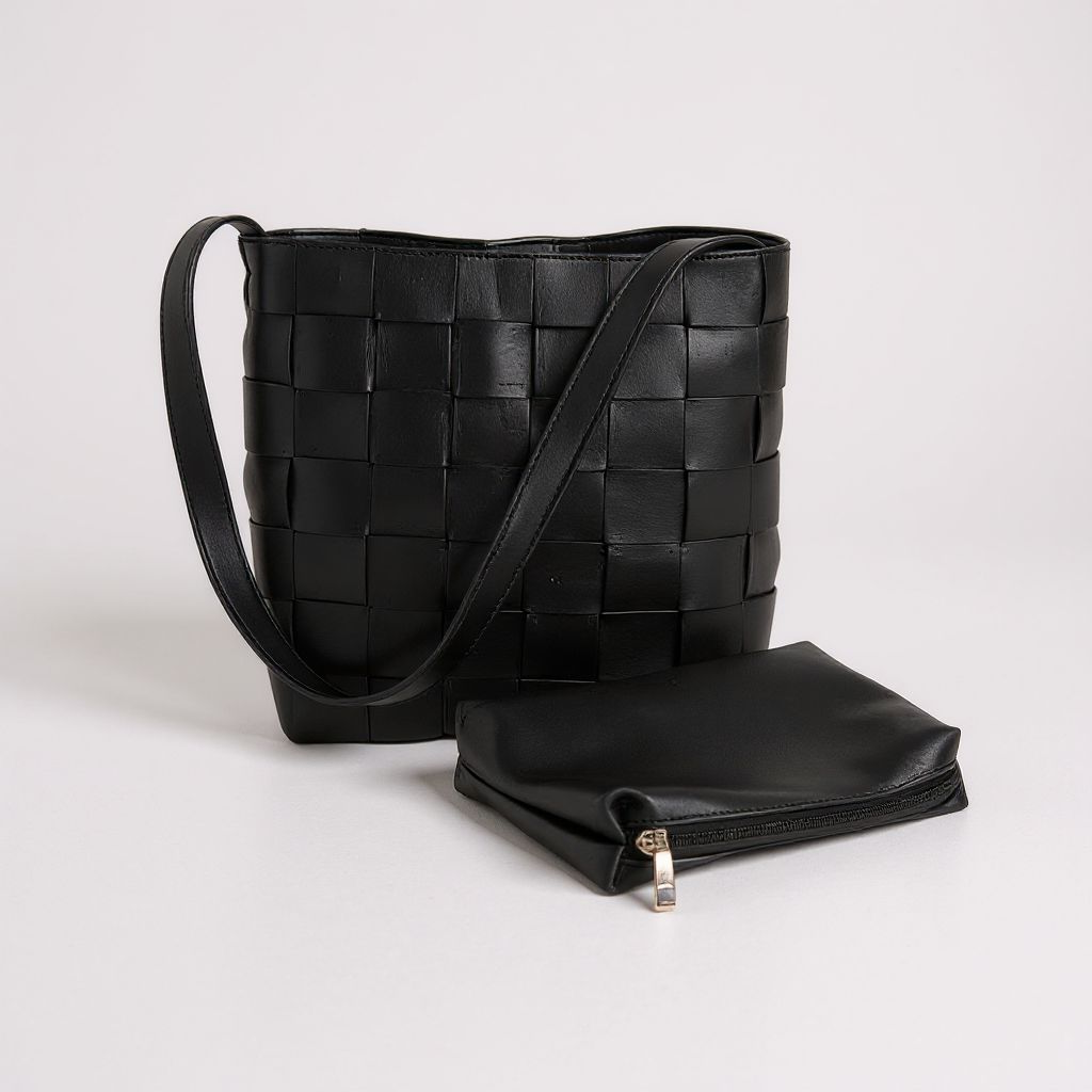 The Milan Wovan Shoulder Tote (with Essentials Pouch)
